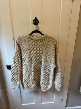Aran Crafts Handmade in Ireland Irish New Wool Knit Sweater Size XL beige